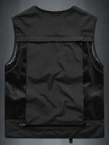 Non-Stretch Outdoor Men's Spring/Autumn Thin Vest With Multi-Functional Pockets, Casual Utility Fishing & Photography Jacket - Black - View 3