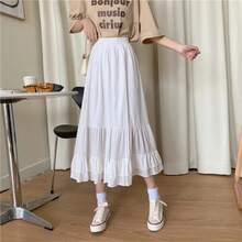 Faldas blancas a juego para mujer, falda acampanada informal elegante de verano, faldas escalonadas con cintura elástica, falda elegante de oficina para mujer, novedad de 2025 - Blanco - Ver 1