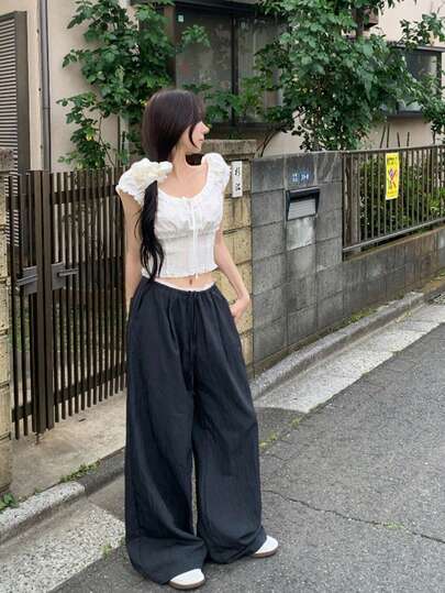 스타일리시한 루즈핏 스트레이트 레그 캐주얼 스포츠 팬츠, 경량 봄