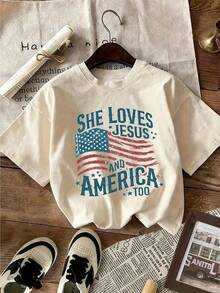 1 Pack Of Girls' Casual Printed Round Neck Short Sleeve T-Shirts, Summer Clothes For Young Students - Apricot 5 - View 2