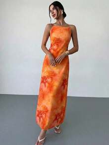 Vestido largo de verano satén de lunares con tirantes y espalda descubierta para mujer - Multicolor 5 - Ver 7