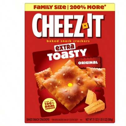  Cheez-It Extra Toasty Cheese Crackers, Baked Snack Crackers, 21 Oz | Extra Crispy Golden Baked Cheese Snack, Family Size Box