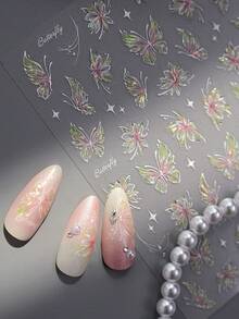 1 张 5D 全息蝴蝶美甲贴纸，春夏渐变设计，美甲师必备，自粘式美甲装饰，适用于美甲沙龙和日常佩戴 - 淺粉色 - 查看 7
