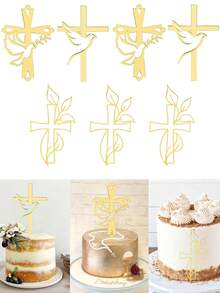 Gold Dove Cross Acrylic Cupcake Toppers, Mirror Acrylic Cake Decorations, Suitable For Christening, Communion, Baby Shower, Birthday, Wedding And Other Occasions - Multicolor - View 10