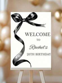 1pc Personalized Birthday Welcome Sign, Customized Text Welcome Board, Black Bow Customized Birthday Board, Girl Birthday Party Decoration, Wedding Anniversary, Home Garden Decor, Printed Painting, Modern Printed Picture, Cute Wall Art, Frameless - Multicolor - View 16