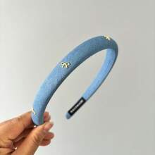 Bowknot Fabric Denim Headband - Dark Blue Denim Headband With Bow - View 6