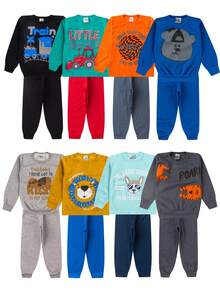 4-Piece Children's Winter Clothing Set For Boys - Assorted Sweatshirts - 2 Shirts + 2 Pants - Ready To Ship - 彩色 - 查看 4