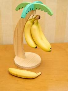1pc Wooden Banana Holder Rack, Home Storage Organizer For Living Room, Fruit Display Shelf (With Artificial Leaves), Vertical Fruit Rack, Multi-Function Rack With Stainless Steel Hook, Banana Shaped Rack - Yellow - View 8