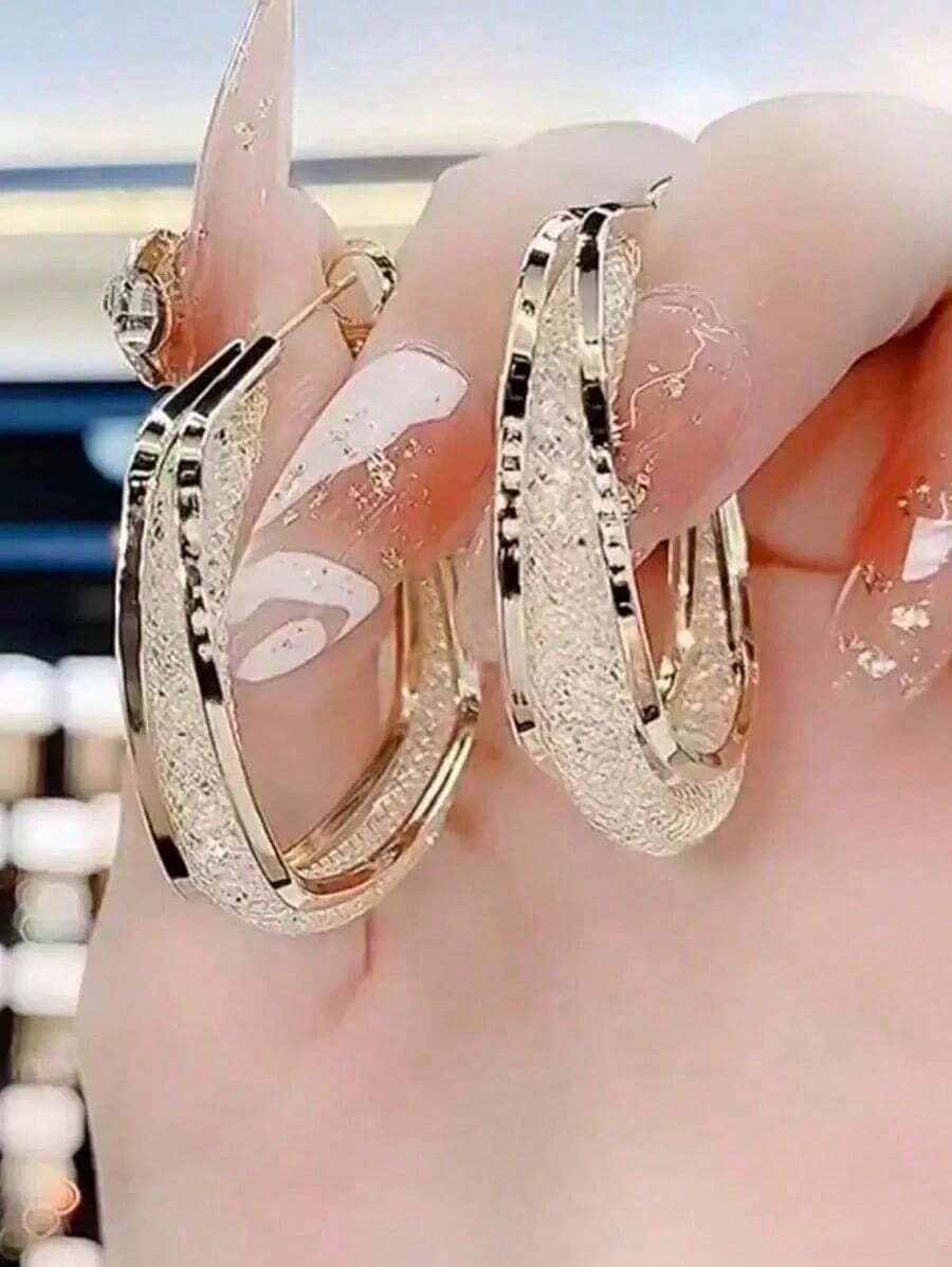1pair New Fashion Square Hoop Earrings, Retro & Minimalist Style Birthday - vàng - Xem 1