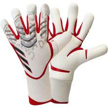 Soccer Goalkeeper Gloves - White and Red Semi-enclosed Finger - View 1