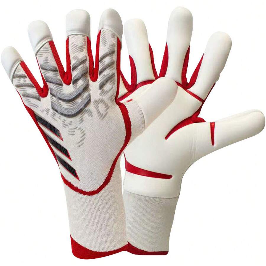Soccer Goalkeeper Gloves - White and Red Semi-enclosed Finger - View 1