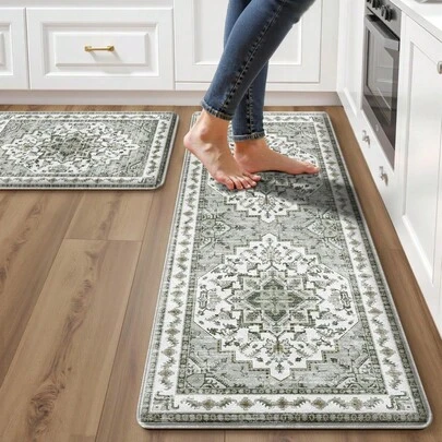 Boho Kitchen Mats Floor Set Anti Fatigue Cushioned PVC Kitchen Rugs Non Slip Waterproof Farmhouse Mats 2/5 Inch Comfort Standing Sink, Laundry, 17.3x59+17.3x28, 83K7