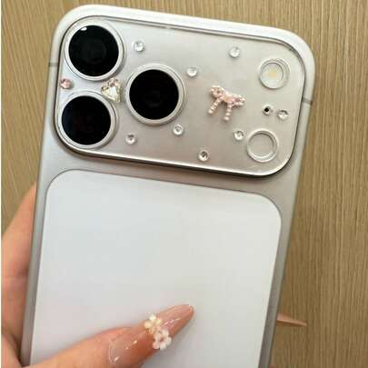 Pink Rhinestone Bow Lens Film, Suitable Compatible With Apple 17ProMax/17pro High-Quality Materials, Top Quality, Fashionable Mobile Phone Lens Protection Film, Mobile Phone Accessories, Perfect Gift Or Accessory For Camera Lenses, Scratch Resistant