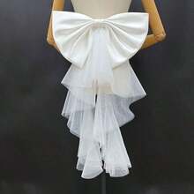 1pc White Satin Oversized Bow Backpiece Accessory, Asymmetrical Mesh Ribbon Waist Decor - Nhiều màu - Xem 2