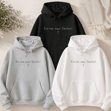Women's Minimalist Kangaroo Hoodie "Here I Am, Lord" - 灰色 - 查看 2