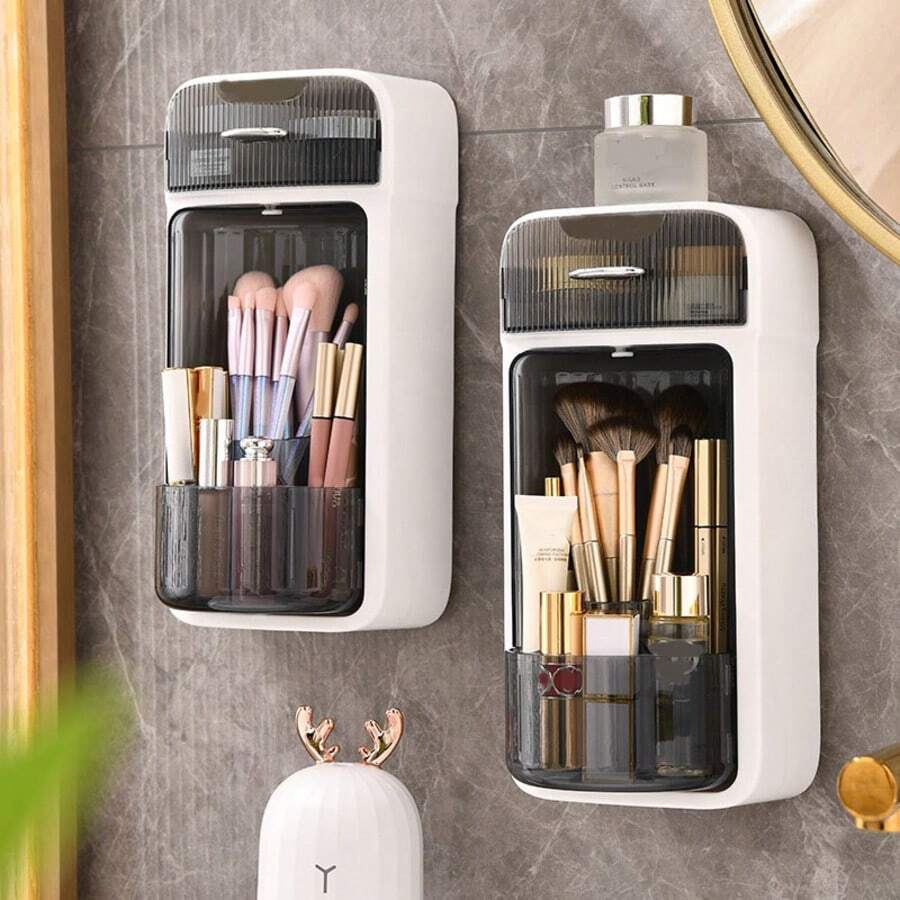 360° Rotating Makeup Brush Holder - Wall & Desktop Dual-Use Dustproof Cosmetic Organizer, Large Capacity For Brushes, Eyebrow Pencils & Vanity Accessories, Beauty Tool Display Case - Multicolor - View 1