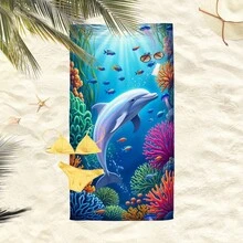 1 chiếc khăn tắm biển hình cá heo và san hô dưới nước, chất liệu microfiber siêu mềm, cỡ lớn, thấm hút cực tốt, thích hợp cho du lịch, hồ bơi, lặn biển, lướt sóng, yoga, cắm trại, nhiều kích cỡ khác nhau, phụ kiện bãi biển. - cá heo - Xem 7