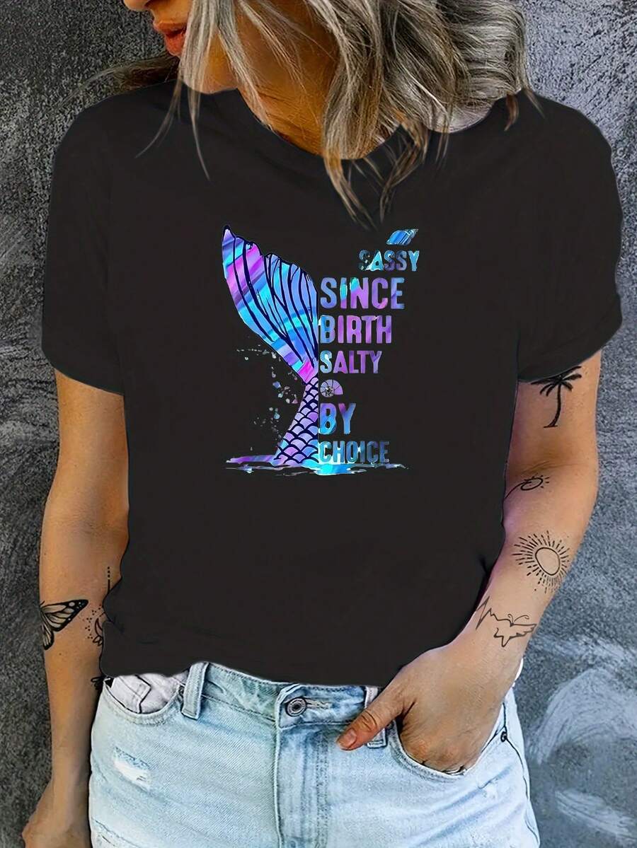 Mermaid Pattern Print - Schwarz - Übersicht 1
