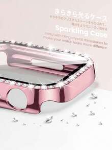 一套星空粉色金属表带和表壳，兼容 38mm、40mm、41mm、42mm、44mm、45mm、46mm、49mm，闪亮奢华优雅的钻石粉色表带和粉色一体式屏幕保护膜表壳，兼容 Ultra 3/2/1/SE/S11/S10/S9/S8/S7/S6 - 粉色 - 查看 7