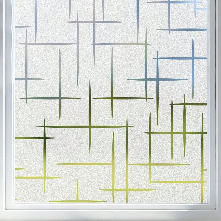 Static Cling Frosted Window Film Cross Pattern Privacy UV Block Home Office - 1PC - View 1