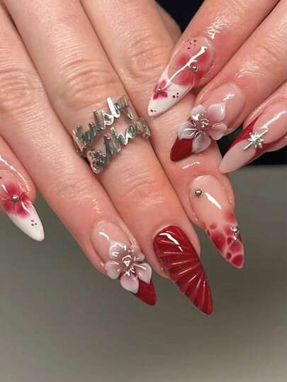 Bộ 24 móng tay giả acrylic dài, kiểu dáng Y2K cá tính, màu nude, đỏ và trắng với viền kiểu Pháp, móng giả kiểu Pháp với họa tiết sao biển và hạt kim loại, hoa 3D, chấm bi và họa tiết da báo. Thích hợp cho phụ nữ và bé gái, dự tiệc, sử dụng hàng ngày để tôn lên phong cách thời trang của bạn! Bao gồm 1 gel dán và 1 dũa móng. Món quà tuyệt vời cho móng tay của phái nữ, dụng cụ làm móng, bộ dụng cụ làm móng nghệ thuật tại salon.