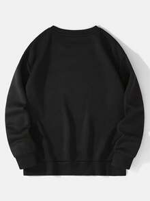 Plus Size Women's Casual Retro Portrait Print Crew Neck Sweatshirt, Suitable For Spring, Autumn And Winter Black - Black - View 5