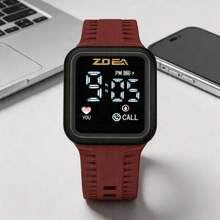 ZOEA Sports Smartwatch With Breathable Perforated Strap + Square Touchscreen + Fitness Style + Daily/Sport Use + Smartwatch - 酒紅色 - 查看 1