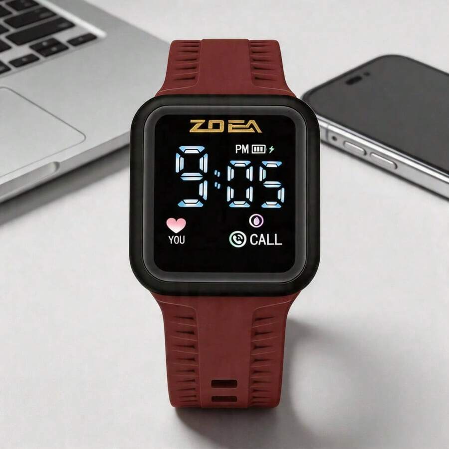 ZOEA Sports Smartwatch With Breathable Perforated Strap + Square Touchscreen + Fitness Style + Daily/Sport Use + Smartwatch - 酒紅色 - 查看 1