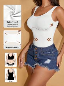 Women's Crew Neck Seamless Slimming Sports Camisole Casual White Summer - White - View 2