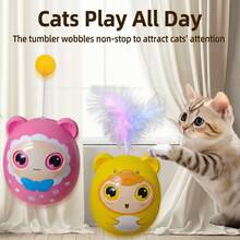 1pc Pet Cat Automatic Rolling Ping Pong Ball Toy, Self-Bouncing Boredom Relief Chew Resistant Teaser Wand, Battery-Free - Multicolor - View 10