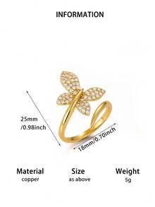 Size 7 & 8 Women's Vintage Snake Line And Butterfly Pattern 18K Gold Plated Zirconia Rings, Suitable For Ladies/Girlfriends, Weddings, Parties And Other Occasions, Anniversary And Birthday Gifts - Various - View 14