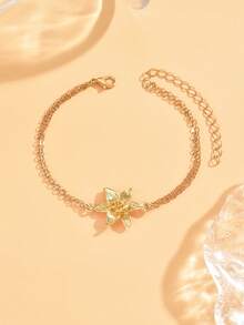 1件优雅波西米亚风金色花朵装饰脚链，时尚花卉饰品，适合女性日常佩戴、约会、海滩拍照。 - 金色 - 查看 3