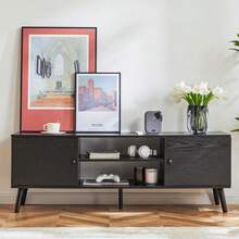 TV Stand With 2 Cabinet, Modern Mid Century Media Console Table For Living Room Office Furniture,Black - 1PC - Ver 9