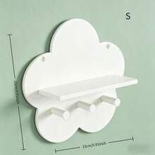 Cute Cloud Shaped Wooden Floating Wall Shelf With 3 Hooks, Nursery Wall Storage Organizer Rack For Baby Bibs Hats Toys Decor - Multicolor - View 12