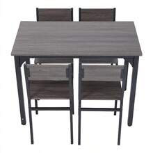 Dining Table And Chairs Set 4, Rectangle Breakfast Kitchen Table And 4 Chairs With Mental Frame For Kitchen Restaurant Home Bar, Rustic Brown/ Grey - Gray - View 10