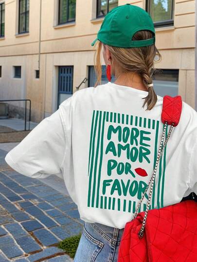 Áo thun nữ tay ngắn cổ tròn kiểu dáng thường ngày - Họa tiết in, chất vải mềm mại và thoải mái, có thể giặt máy, màu trắng, thích hợp mặc mùa hè.