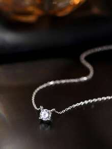 1pc Fashionable Minimalist Single Rhinestone And Clear Stone Flash Pendant Necklace Suitable For Women's Daily Wear - bạc - Xem 4