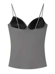 Women's Sexy Open Shoulder Cropped Camisole Tank Top, Black Sleeveless Bodycon Top For Summer Outdoor Wear Casual - Grey - View 4