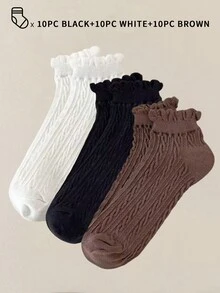 100只/80只/40只/30只装 女士隐形短袜，低帮袜，白色短袜，黑色短袜，女士袜，可爱袜，女童袜，踝袜，防滑设计，透气吸湿，柔软舒适，适合日常穿着 - 彩色 - 查看 54