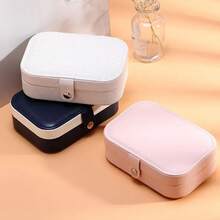 Caja de joyería portátil 2024, organizador de joyería, caja de joyería de viaje, cajas de almacenamiento de cuero con botones, joyeros con cremallera - dijo - Ver 4