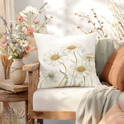 1 pièce Housse de coussin imprimé floral aquarelle, en velours doux pêche, impression unilatérale 45*45CM, convient pour le salon, la chambre, le canapé, la décoration de la maison, cadeau de fête (sans insert de coussin)