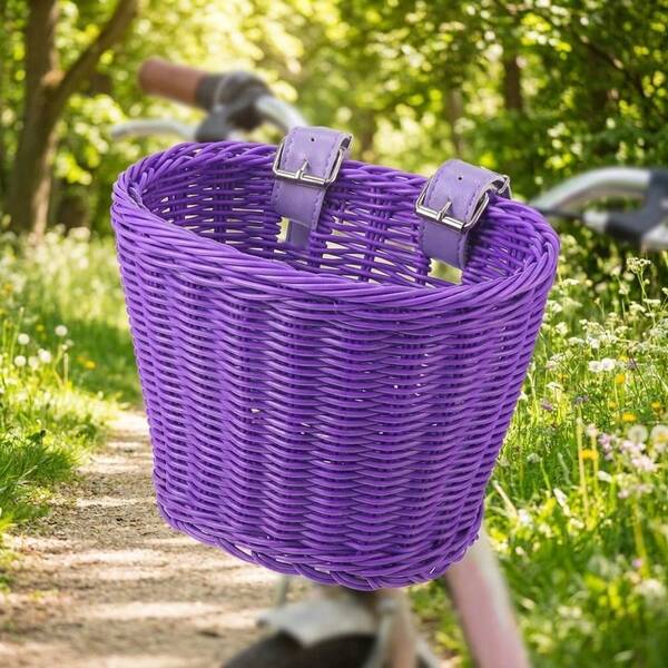 Conjunto de cesta delantera de bicicleta tejida con patrón de margaritas, campana de bicicleta y decoraciones con borlas de cinta de colores, accesorios de bicicleta ligeros y duraderos para bicicletas