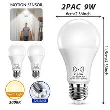 Kasotile [2/5 chiếc] Bóng đèn LED cảm biến chuyển động Casotte - 9W/12W (Tương đương tổng công suất 100W), đế E26/E27, ánh sáng trắng ấm. Có chế độ cảm biến tự động "Từ hoàng hôn đến bình minh", được thiết kế để phát hiện chuyển động của con người, cung cấp ánh sáng hiệu quả. Thích hợp để lắp đặt ở cửa trước, hiên nhà, nhà để xe, tầng hầm, hành lang và tường. - ánh sáng ấm áp - Xem 9