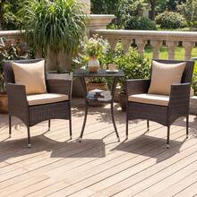 Set Of 3 Patio Wicker Bistro Set 2 Rattan Chairs W/Double-Tier Tempered Glass Table - 米色 - 查看 1