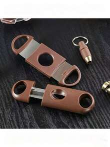 3 PiecesStainless Steel Cigar Cutter Set - Sharp, Portable V-Shaped Cigar Scissors, Cigar Cutter Tool - Brown - View 7