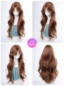 alicegarden 28-Inch Long Synthetic Wig Featuring A Natural Wavy Style In A A Stunning Brown. Designed With Bangs , This False Hairpiece Is Perfect For Ms Daily Party Cosplay Use, Offering A Natural And Natural Durable Wig Gift For Ladies. - Brown - View 8