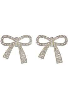 1 Pair New Elegant Fashion Bowknot Earrings, Simple Versatile Sparkling Rhinestone Earrings - Gold - View 5