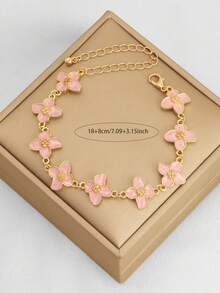 1pc Summer Luxury Retro Fashionable Fresh Pastoral Casual Elegant Petite Floral Bracelet, High-End Aesthetic - Pink - View 6