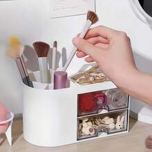 1个桌面抽屉式文具杂物收纳盒，带2个抽屉，透明桌面收纳柜，桌面整理盒，笔筒，橡皮擦，适用于办公桌，创意文具办公用品收纳盒，毕业礼物，返校用品 - 彩色 - 查看 8