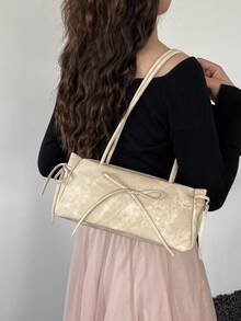 1 chiếc túi tote cỡ lớn kiểu cổ điển, túi đeo chéo cỡ lớn tiện dụng cho người đi làm, túi xách thời trang kiểu mô tô, chất liệu giả da denim, dây đeo trang trí, khóa kéo, túi đeo vai nữ thích hợp cho công việc/học tập/du lịch/mua sắm/kinh doanh, phù hợp sử dụng hàng ngày. - Màu be - Xem 3